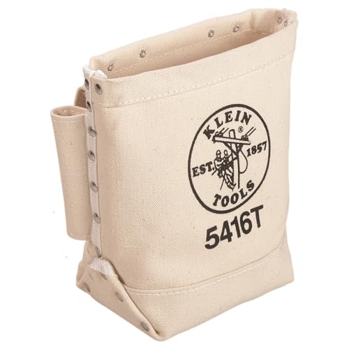 Klein Tools 5416T Tool Bag, Bull-Pin and Bolt Pouch, No. 4 Canvas with Tunnel Connection, 5 x 10 x 9-InchTool Bag Roll 