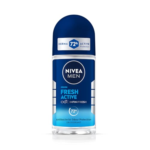 NIVEA MEN Fresh Active 50ml Deo Underarm Roll On | With Fresh Ocean Extracts Scent| 72 H Freshness| 0% Alcohol | Dermatologically Approved & Paraben