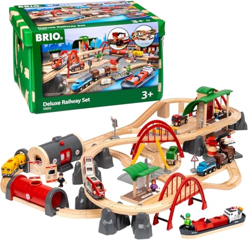 BRIO World Deluxe Railway Set - 87-Piece Wooden Train Set - Includes Passenger & Freight Trains, Stations, Accessories - Safe & Sustainable - MESH Accredited Fun Play for Kids Ages 3 & Up