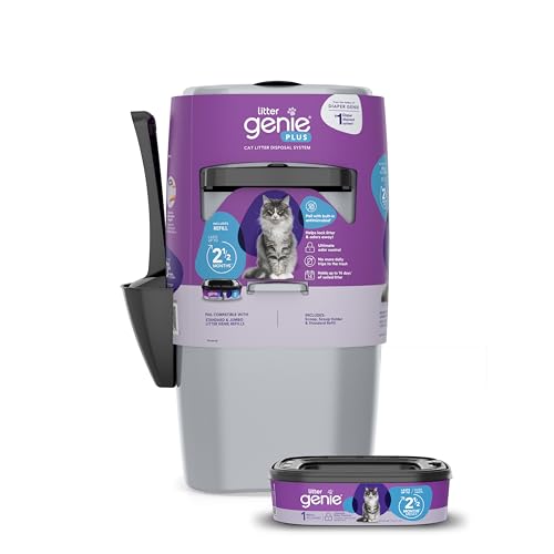 Litter Genie Plus cat litter disposal pail with a compact upright body for containing daily scoop waste in a small home