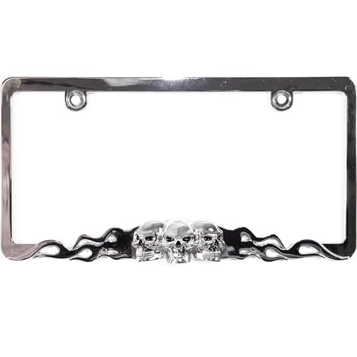 Custom Accessories 92812 Skull in Flames License Plate Frame ,silver