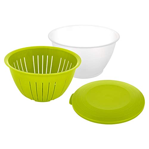 (-11%) Westmark Vorratsdose/Servier-Schüssel mit Deckel und Sieb/Seiher, 3 teilig, Fassungsvermögen: 4,4 Liter, Kunststoff, BPA-frei, Olympia, Farbe: Transparent/Grün, 2418227A