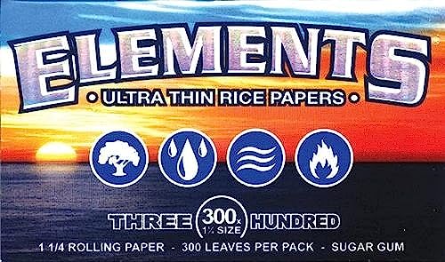 ELEMENTS 300 Ultra Thin Rice Rolling Paper 1.25 1 1/4 Size, 5 Pack = 1500 Leaves