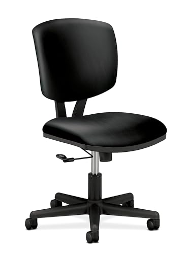 HON Volt Armless Chair, Ergonomic Adjustable Center-Tilt Recline, Leather Back and Seat, Swivel Desk Chairs Ergonomic, Black
