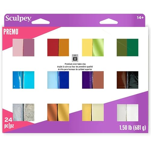 Sculpey Premo 24 Color sampler of Polymer Oven-Bake Clay, Non Toxic 1.5 lbs., Great for jewelry making, holiday, DIY, mixed media and more. Premium clay Great for clayers and artists.