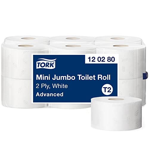 (-39%) Tork 120280 Mini Jumbo Toilettenpapier in Advanced Qualität für das T2 system / 2-lagig in Weiß, 12 x 850 Blatt