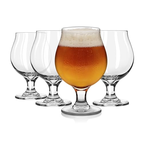 Libbey Craft Brews Classic Belgian Beer Glasses, Stemmed, Dishwasher Beer Glass Set of 4, 16 Oz, Tall Tulip Glasses for 