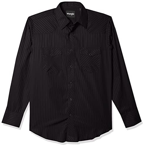 Wrangler Mens Sport Western Two Pocket Long Sleeve Snap Button Down Shirts, Black, Large US