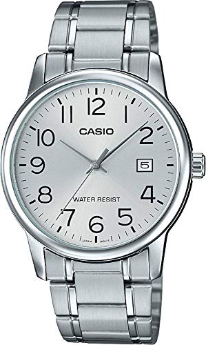 Relógio masculino Casio #MTP-V002D-7B padrão analógico de aço inoxidável data mostrador prata