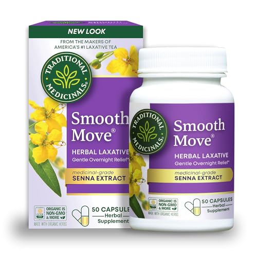 Traditional Medicinals - Smooth Move Laxative Capsules - Contains Organic Senna - Natural Herbal Constipation Relief - 50 Capsules (1 Pack)
