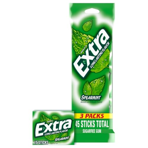EXTRA Spearmint Sugar Free Gum Back To School Chewing Gum, 3 Pack Bulk Gum (45 Sticks Total)