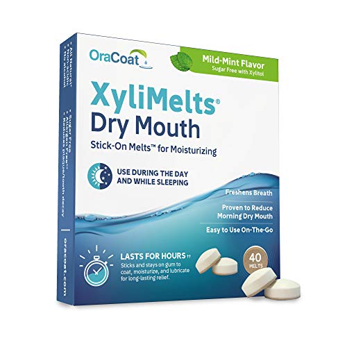 Oracoat XyliMelts for Dry Mouth Night Time or Day - Moisturizing Dry Mouth Adhering Discs, Sugar Free with Xylitol, 40 Count, Mild Mint Flavor, 8-Hour Relief