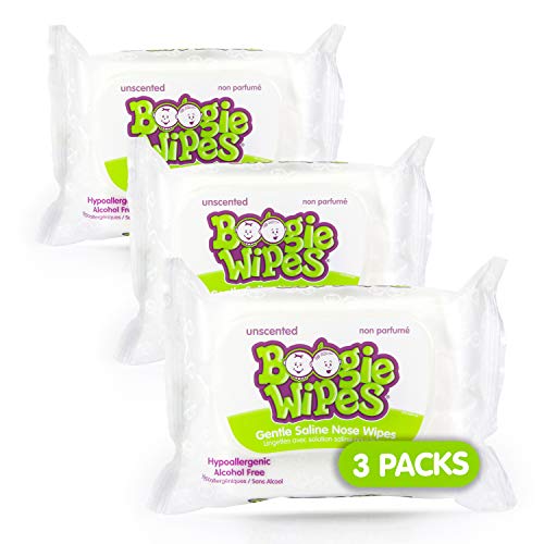 Boogie Wipes, Saline Wipes for Baby & Kids, Nose Booger Wipes for Allergy Relief, Face, Hand & Body, Made with Vitamin E, Aloe and Natural Saline, Unscented, 30 Count (Pack of 3)