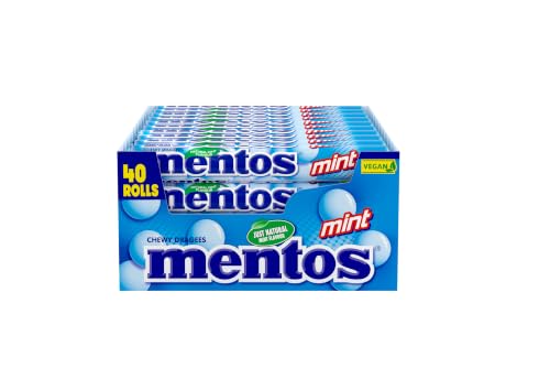 (-16%) Mentos Kaubonbons Mint, Dragees mit Pfefferminz-Geschmack für frischen Atem, Multipack, Bonbon Vorrats-Packung, Verkaufsdisplay (40 Rollen), vegan