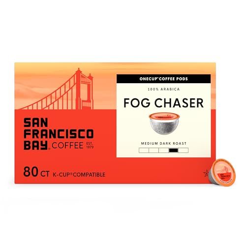 San Francisco Bay Coffee - Medium-Dark Roast - Fog Chaser (80 ct) - Single Serve Coffee Pods, Commercially Compostable, K Cup Compatible