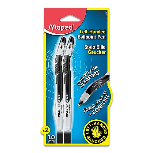 Maped - Visio Left-Handed Quick-Drying Ballpoint Pen - Innovative (Black) - 2 Pack of 1