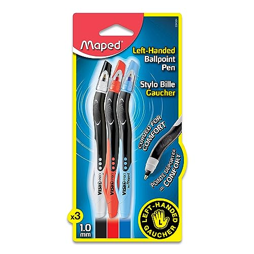 Maped - Visio Left-Handed Quick-Drying Ballpoint Pen - Left Handed - Innovative (Red, Black, Blue, 3 unit)