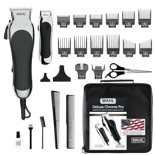 Wahl Clipper USA Deluxe Corded Chrome Pro, Complete Hair and Trimming Kit, Includes Corded Clipper, Cordless Battery Tri