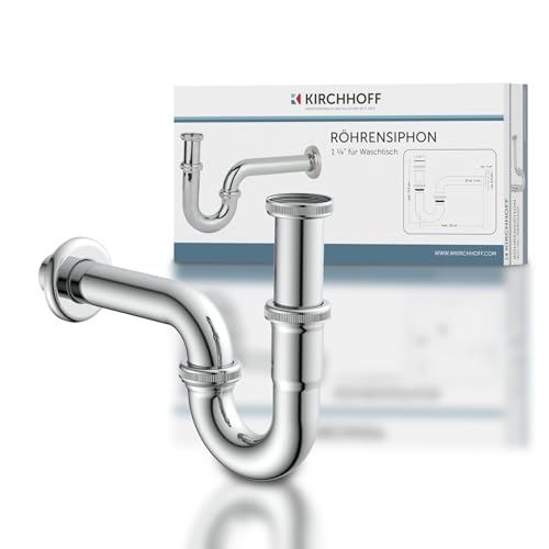 (-20%) KIRCHHOFF Siphon Waschbecken, Siphon aus hochwertigem Edelstahl, Ablaufgarnitur Waschbecken und Waschtisch, Geruchsverschluss, Syphon Waschbecken, Ablaufgarnitur für das Bad, Chrom