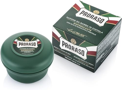(-20%) Proraso Shaving Soap inklusive Seifenschale, 150 ml, erfrischende und belebende Rasierseife für Herren mit Eukalyptusöl und Menthol, Made in Italy, Grün