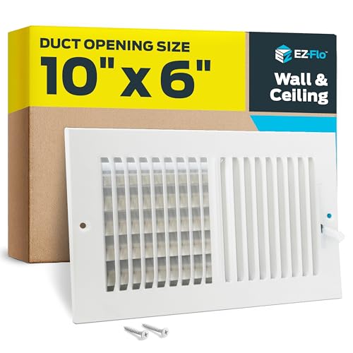 EZ-FLO 10 x 6 Inch (Duct Opening) Air Vent Cover for Wall or Ceiling, Two-Way Ventilation Register, Solid Steel HVAC Register Cover, White, 61610