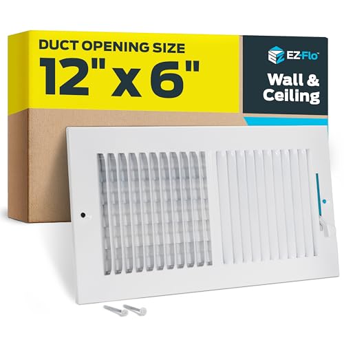 EZ-FLO 12 x 6 Inch (Duct Opening) Air Vent Cover for Wall or Ceiling, Two-Way Ventilation Register, Solid Steel HVAC Register Cover, White, 61612