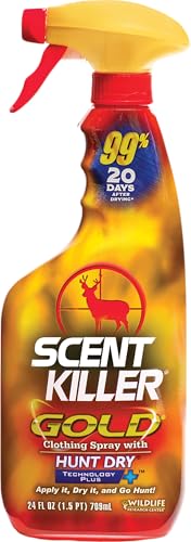 Wildlife Research Center Scent Killer Gold – Hunting Scent Eliminator with Hunt Dry Technology – Odor Prevention & Maximum Performance After Drying – Deer and Big Game (24 FL OZ Spray)