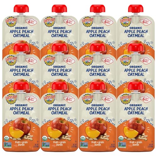 Earths Best Organic Apple Peach Oatmeal Pouches 12-Pack