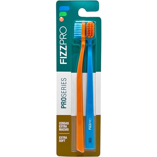 Pack com 2 escovas dentais, FizzPro, ProSeries, laranja e azul | Cerdas extra macias e design anatômico e confortável, para organizar a higiene bucal de quem divide o banheiro