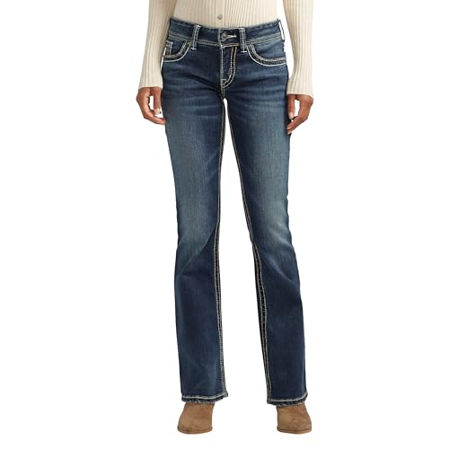 Silver Jeans Co. Women's Suki Mid Rise Curvy Fit Bootcut Jeans, Indigo, 31W x 32L