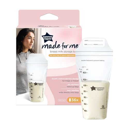Tommee Tippee Closer to Nature Breast Milk Storage Bags, Pre-Sterilised Stand-Up Pouches, Secure Double Seal, Single Use, 350ml Capacity, Pack of 36