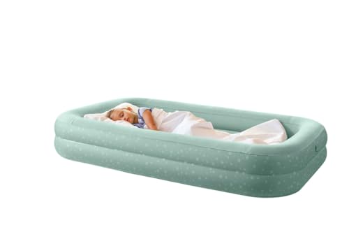 Intex Kids Travel Air Mattress Inflatable Bed with Raised Sides and Hand Pump - Portable Blow-Up Toddler Traveler Bed for Children's Naps or Sleep