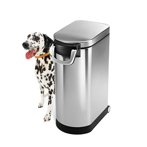 simplehuman 35 Liter, 40 lb / 18.1 kg X-Large Pet Food Storage Container for Dog Food, Cat Food, and Bird Feed, Brushed Stainless Steel