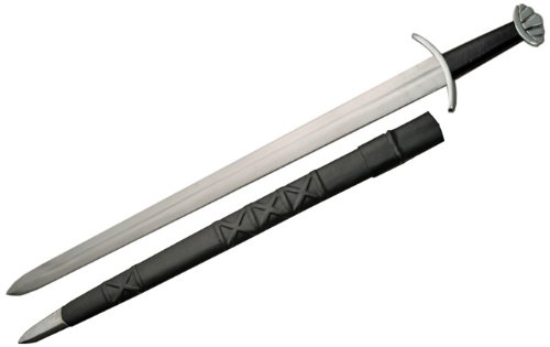 SZCO 39" Viking Sword with Black Lobed Pommel & Scabbard – Medieval Norse Replica Weapon with High Carbon Steel Sword Blade for Cosplay, LARP & Collectors