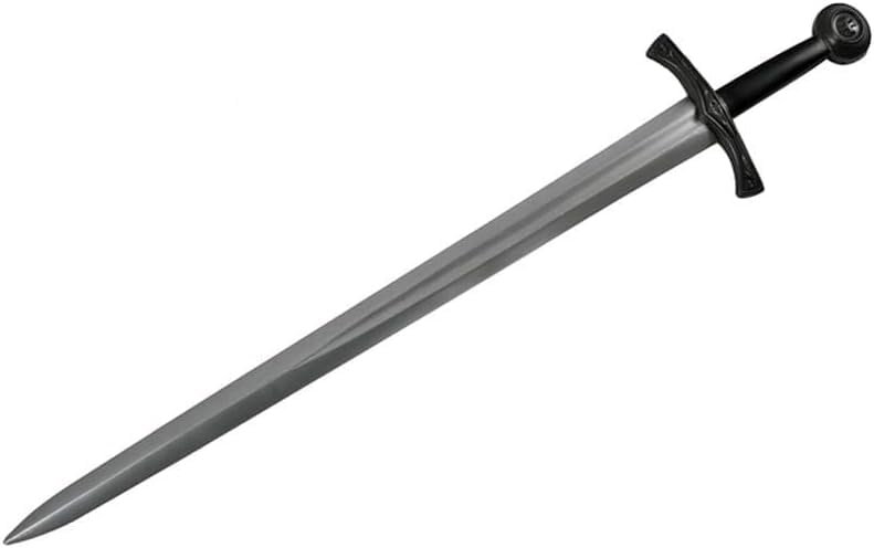 Szco 28” Latex Excalibur LARP Sword – Medieval Foam Sword Prop Weapon with Black Handle & Silver Blade for Cosplay, Costume Accessory, Roleplay & Halloween