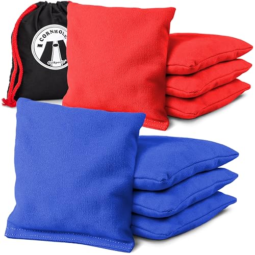 GoSports Official Regulation Cornhole Bean Bags Set (8 All Weather Bags) - Red and Blue