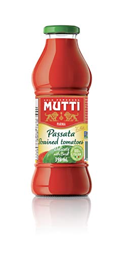 Mutti — 24.5 oz. Tomato Puree with Fresh Basil (Passata con Basilico) from Italy’s #1 Tomato Brand. Sweet and velvety for recipes calling for Pureed Tomatoes.