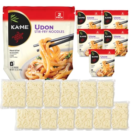 KA-ME Udon Noodles - Fresh Cooked Stir Fry Noodles 14.2 oz (Pack Of 6), No Preservatives/MSG, Instant & Microwaveable, Perfect for Traditional Hot & Cold Dishes, Quick Soup or Stir-Fry & More