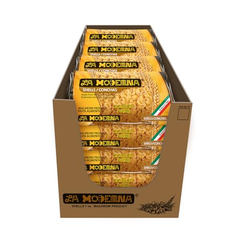 LA MODERNA, Shell Conchas Pasta 7 oz (Pack of 20) | Made with Durum Wheat Semolina | Enriched with Iron, Folic Acid & B Vitamins | Non-GMO Kosher Conchas Pasta Shells for Soups, Casseroles, Salads & Family Meals