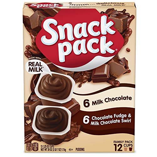Snack Pack Milk Chocolate and Chocolate Fudge/Milk Chocolate Swirl Pudding Cups Family Pack, Lunchbox Snack, 12 ct.
