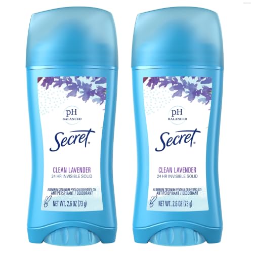 Secret Invisible Solid Antiperspirant and Deodorant, Clean Lavender, Twin Pack, 2.6 Oz each
