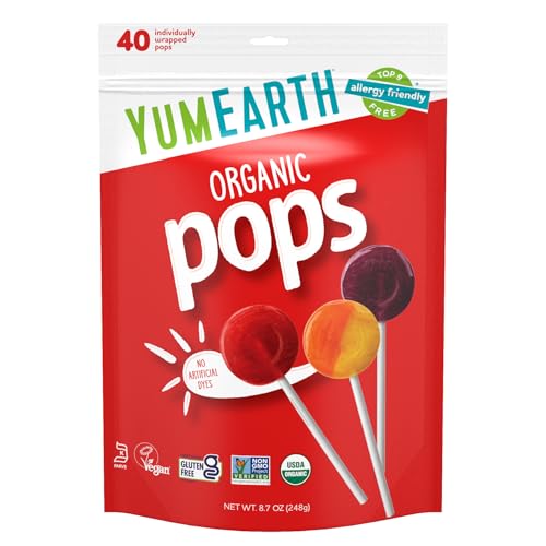 YumEarth Organic Lollipops, Assorted Flavors - Allergy Friendly, Non GMO, Gluten Free, Vegan (Packaging May Vary) (40 Count, Variety Pack)