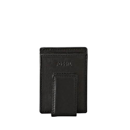 Fossil Men's Ingram Leather Magnetic Card Case with Money Clip Wallet, Black, (Model: ML3235001)