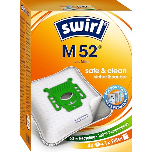 (-55%) Swirl M 52 EcoPor Staubsaugerbeutel (4 Beutel), reißfeste Staubbeutel für einige Miele Staubsauger mit Beutel, 99,9% Filterung von Hausstaub & allergenem Feinstaub