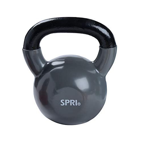 SPRIKettlebell Weights Deluxe Cast Iron Vinyl Coated Comfort Grip Wide Handle Color Coded Kettlebell Weight Set
