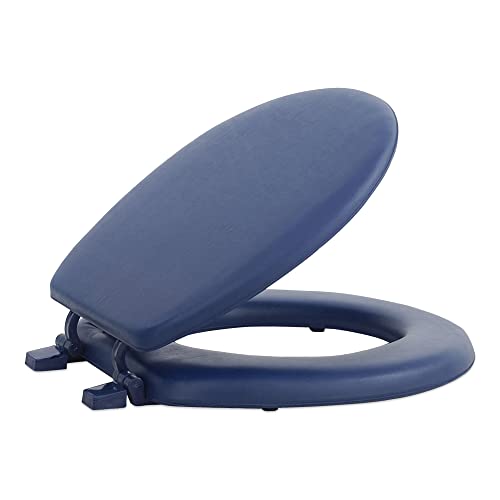 Soft Standard Vinyl Toilet Seat, Navy - 17 Inch Soft Vinyl Cover with Comfort Foam Cushioning - Fits All Standard Size Fixtures - Easy to Install Fantasia by Achim Home Decor