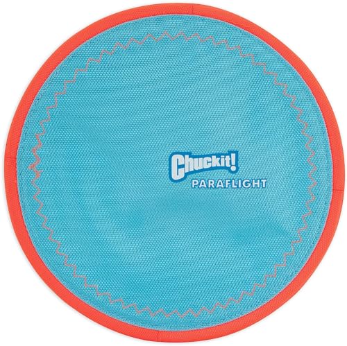 Chuckit! Paraflight Flying Disc Dog Toy - Water Floating Flyer - Durable Nylon Construction with Soft Rubber Edges - For Medium and Large Dogs - Size Large - 9.75" L x 9.75" W - Pack of 1