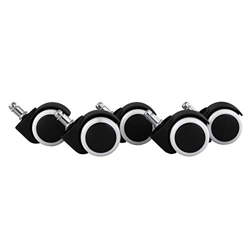 AMSTYLE 5er Set leichtgängige Hartbodenrollen für Bürostuhl 11 mm Stift/Durchmesser 50 mm, Weiße Premium Bürostuhlrollen, Dreh-stuhlrollen für harte Böden
