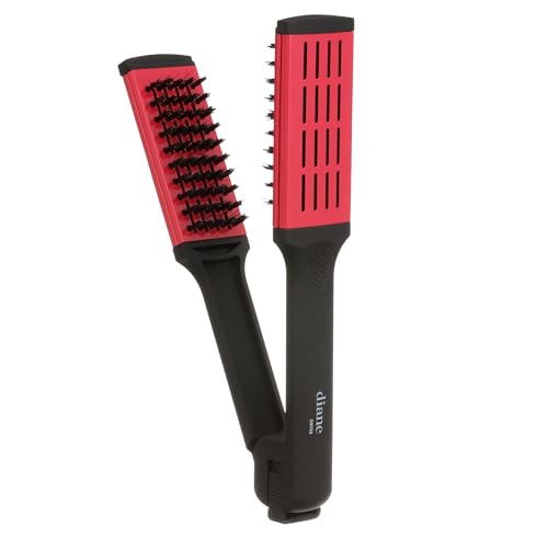 Diane Ceramic Straightening Brush with Nylon Bristles for Smoothing and Styling Thick Coarse Hair, Double-Sided Hair Straightener Brush