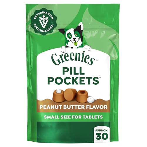 Greenies Pill Pockets for Dogs Small Size, Soft Dog Treats, with Real Peanut Butter, 3.2 oz. Pouch (30 Treats)
